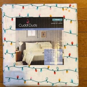 Cuddl Duds Twin Heavyweight Flannel Sheet Set with Festive Lights Design